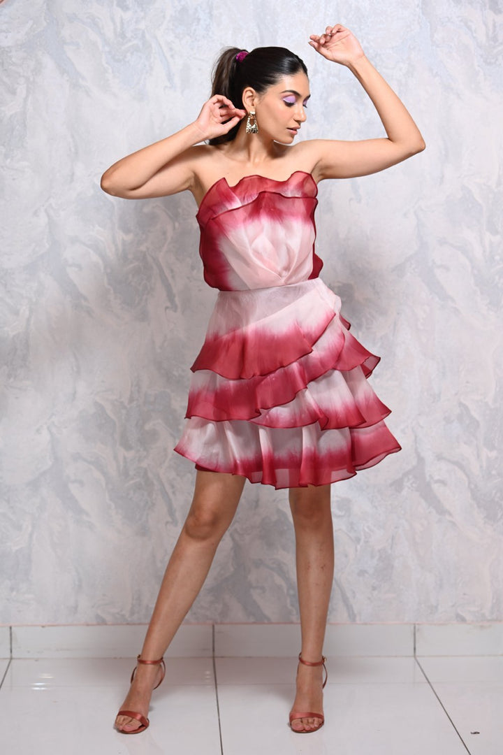 Ombre Rose Ruffle Dress - Shopzabella