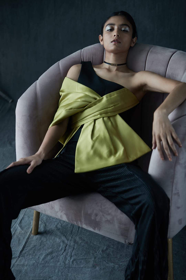 One Shoulder Top With Satin Bow Drape - Shopzabella