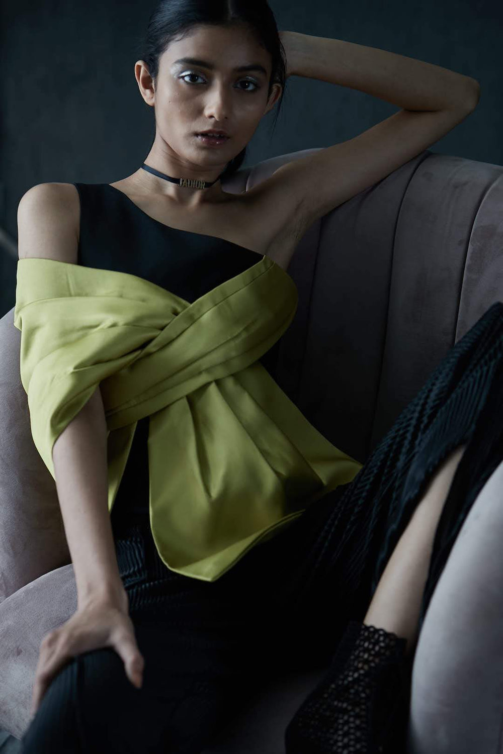 One Shoulder Top With Satin Bow Drape - Shopzabella