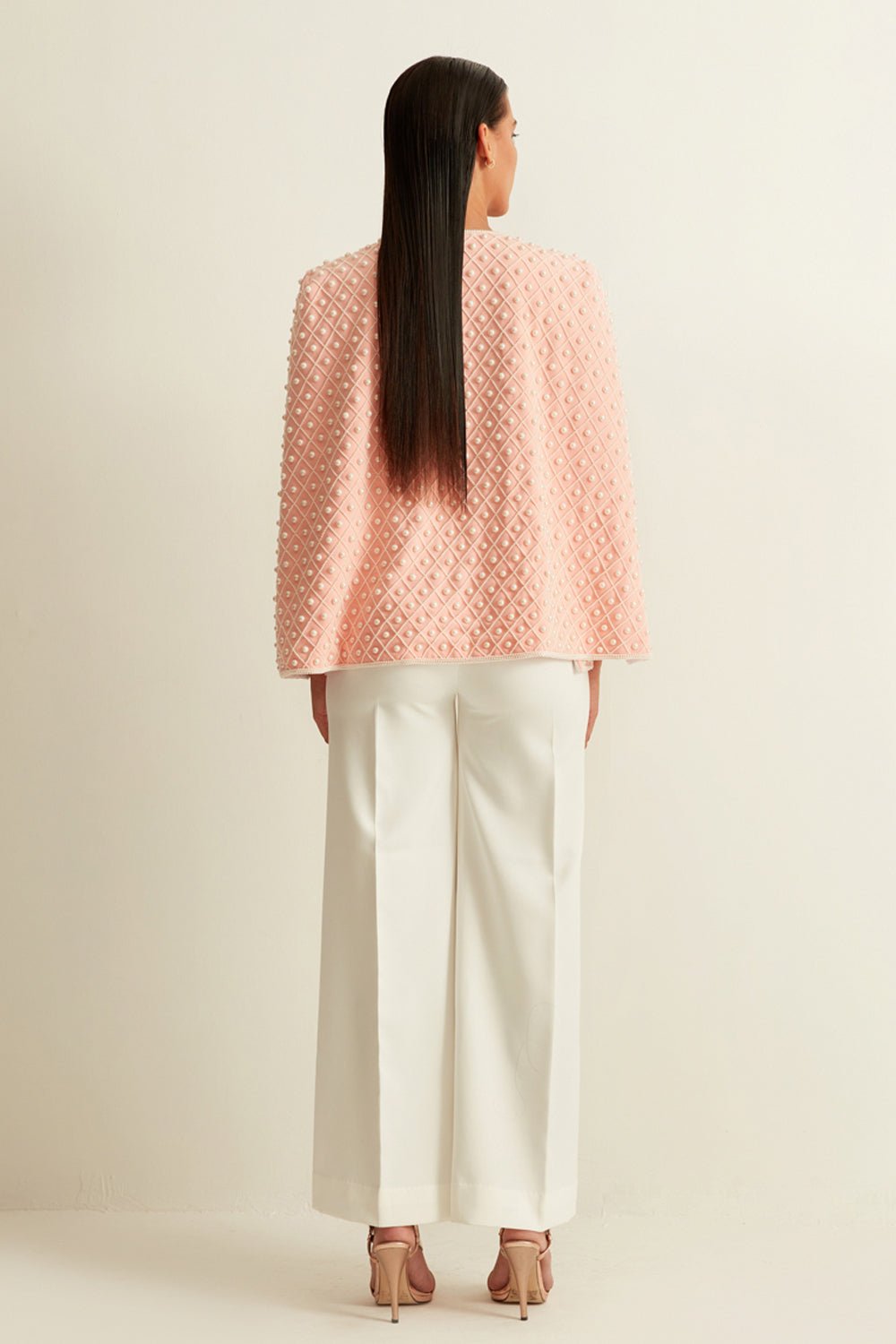 Pale Pink Pearl Embellished Cape - Zabella