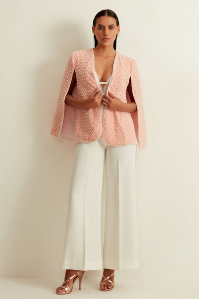 Pale Pink Pearl Embellished Cape - Zabella