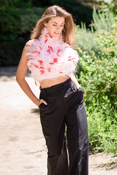 Powder Pink And Red Feather Halter Neck Top - Zabella