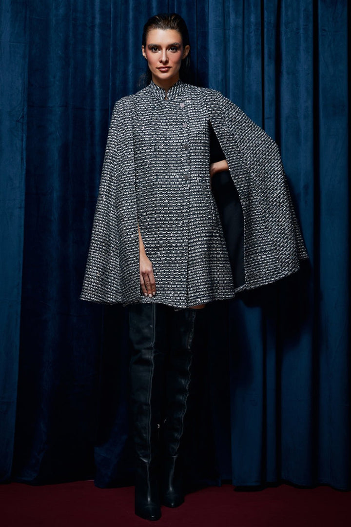 Pragya Jaiswal In Our Noir Tweed Cape Dress - Zabella