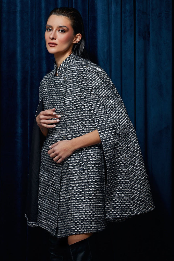 Pragya Jaiswal In Our Noir Tweed Cape Dress - Zabella