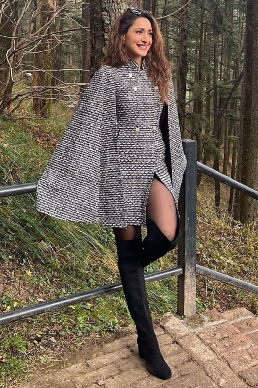 Pragya Jaiswal In Our Noir Tweed Cape Dress - Zabella