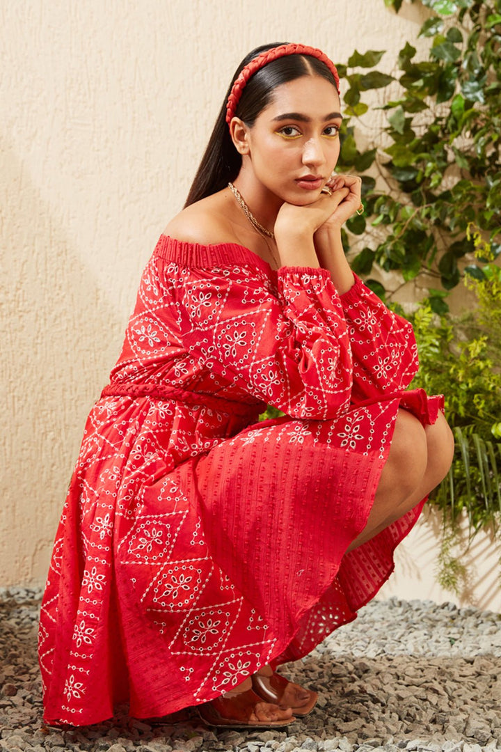 Red Broderie Mini Dress - Zabella