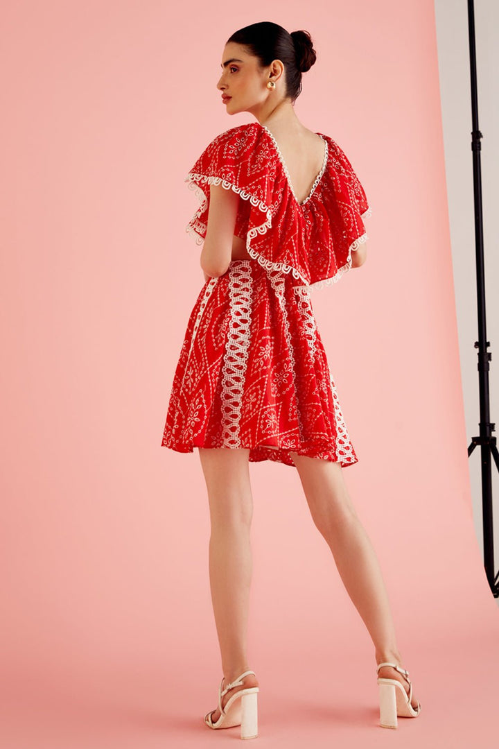 Red Cutout Lace Mini Dress - Zabella