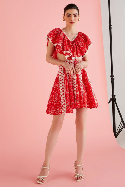 Red Cutout Lace Mini Dress - Zabella
