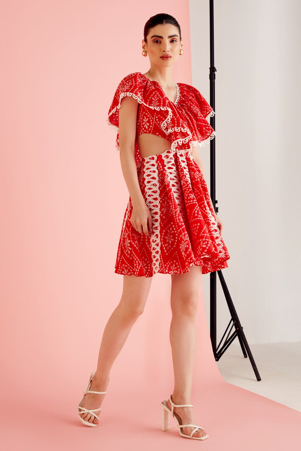 Red Cutout Lace Mini Dress - Zabella
