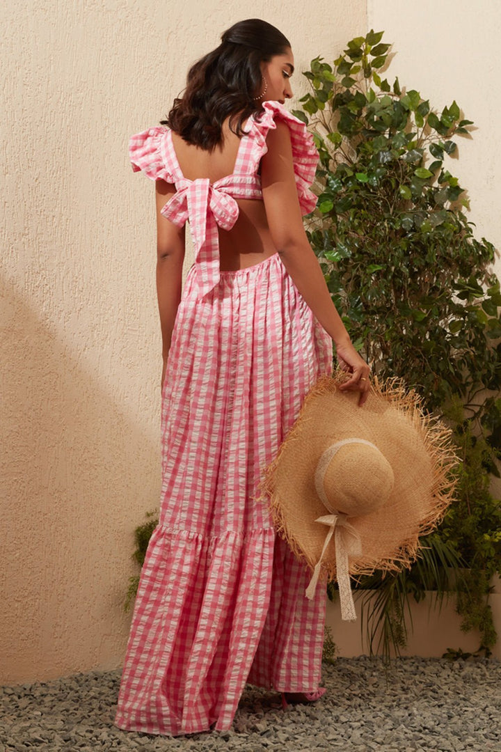 Roshni Bhatia In Our Pink Gingham Cut Out Maxi Dress - Zabella