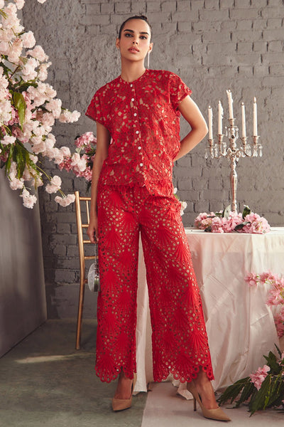 Ruby Red Scalloped Pants - Zabella