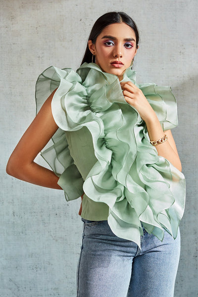 Sage Ruffle Top - Shopzabella