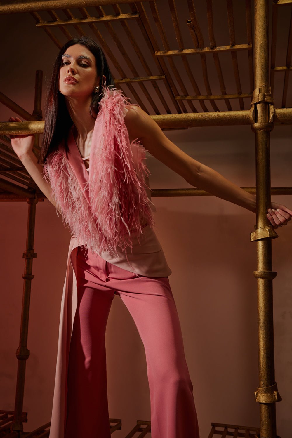 Salmon Pink Organza & Feather Top - Zabella