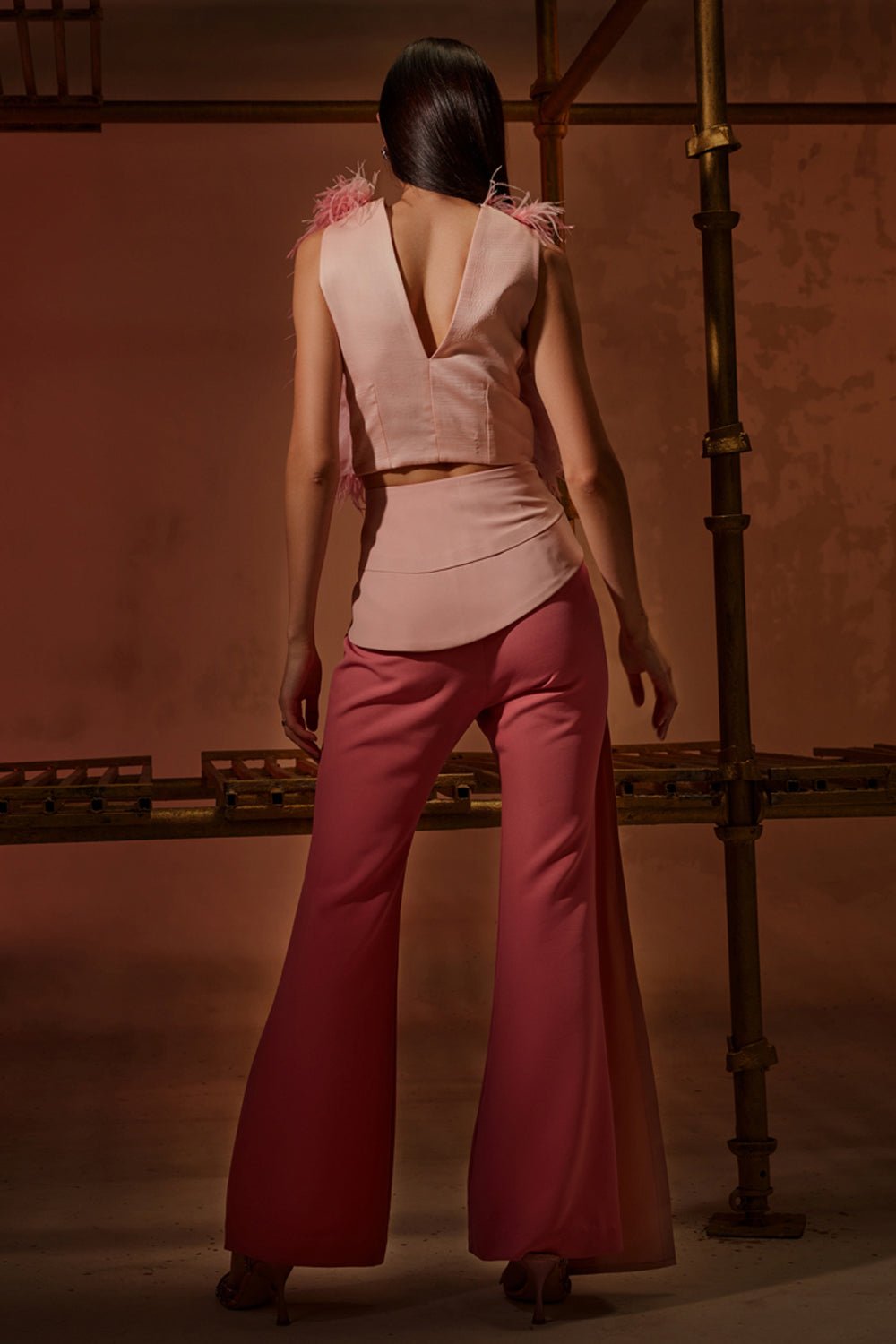 Salmon Pink Organza & Feather Top - Zabella