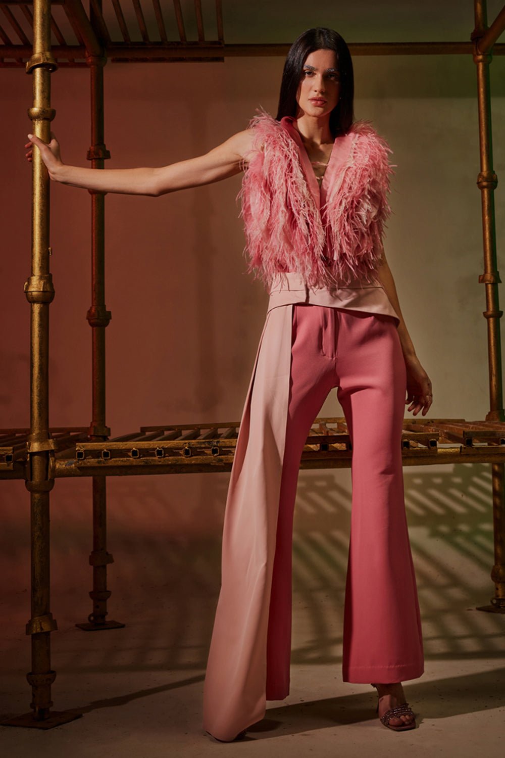 Salmon Pink Organza & Feather Top - Zabella