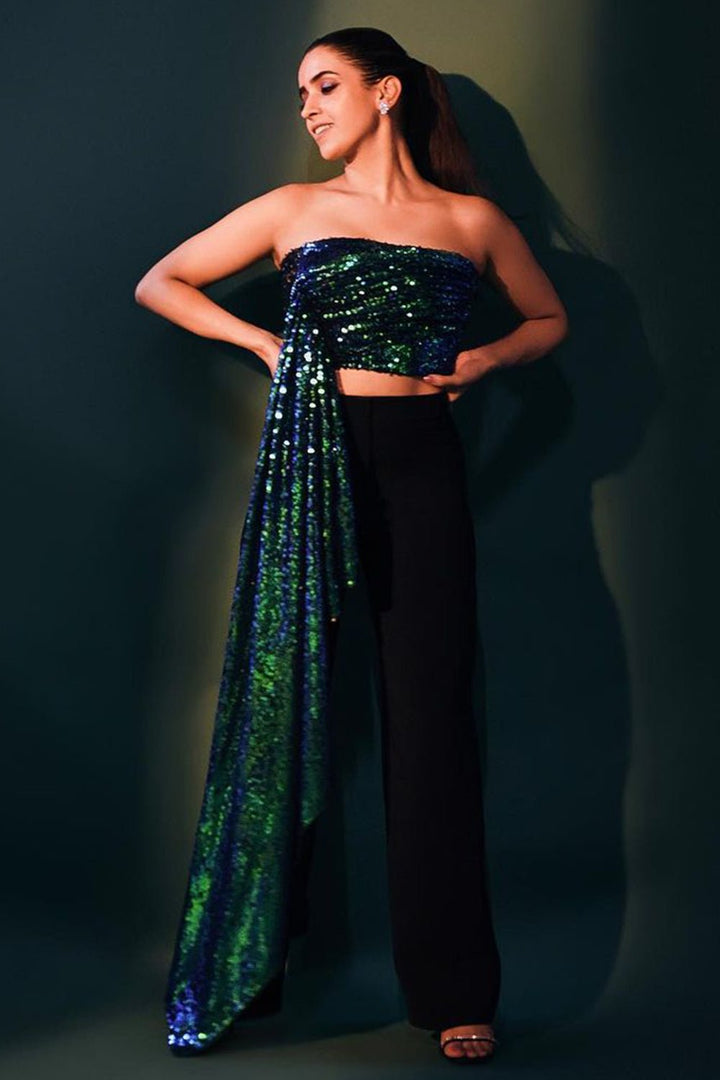 Sanya Malhotra In Our Shaded Sequin Draped Top - Zabella
