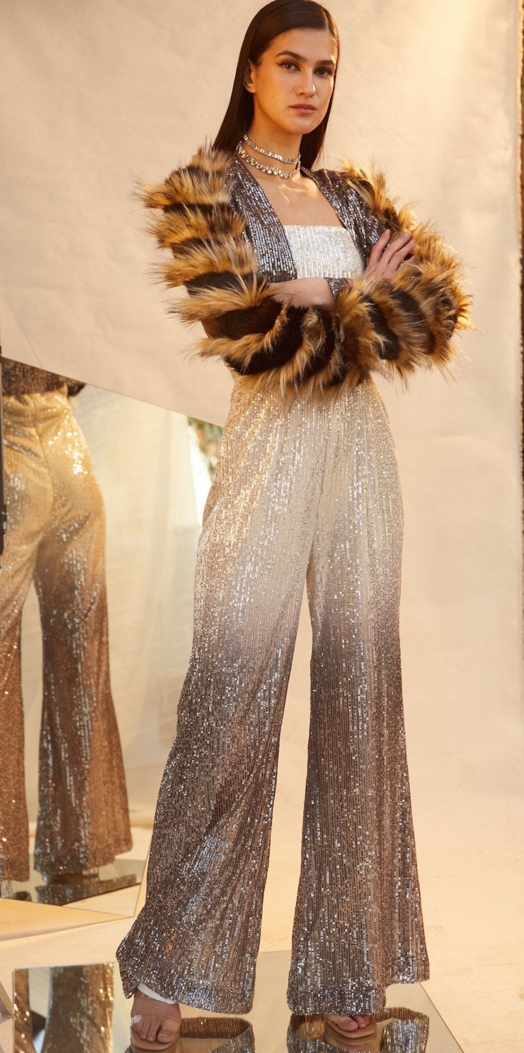 Sequin Jumpsuit And Jacket Set - Shopzabella