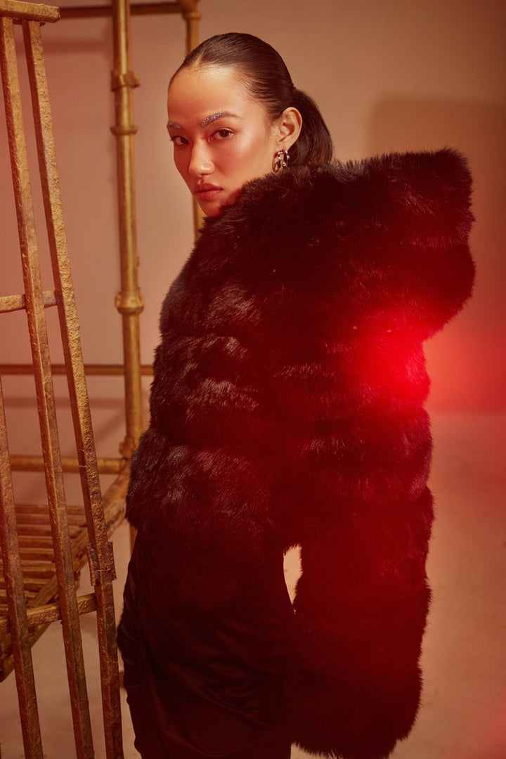 Shanaya Kapoor In Our Black Faux Fur Jacket with Hood - Zabella