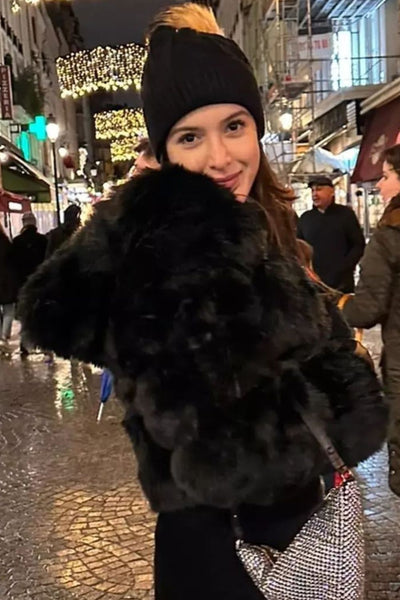 Shanaya Kapoor In Our Black Faux Fur Jacket with Hood - Zabella