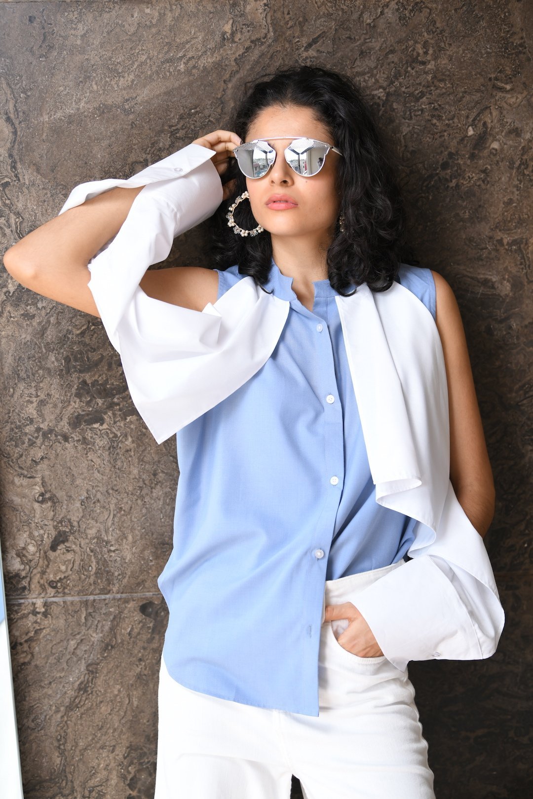 Shirt With Exaggerated Sleeve - Shopzabella