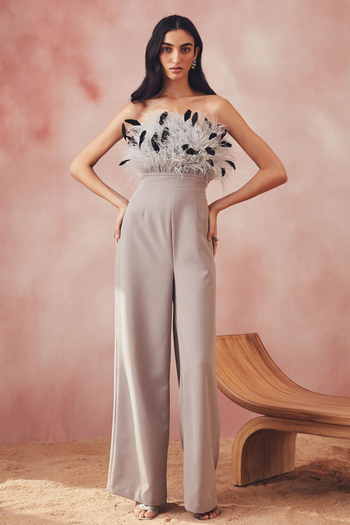 Shruthy Menon In Our Grey Feather Jumpsuit - Zabella
