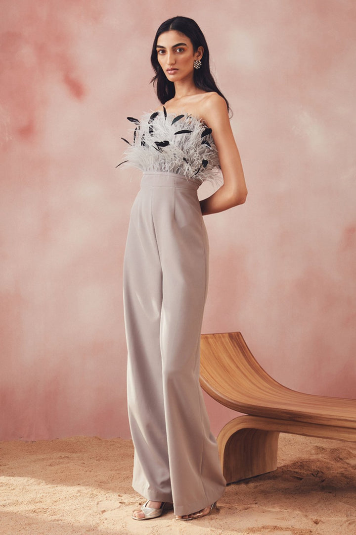 Shruthy Menon In Our Grey Feather Jumpsuit - Zabella