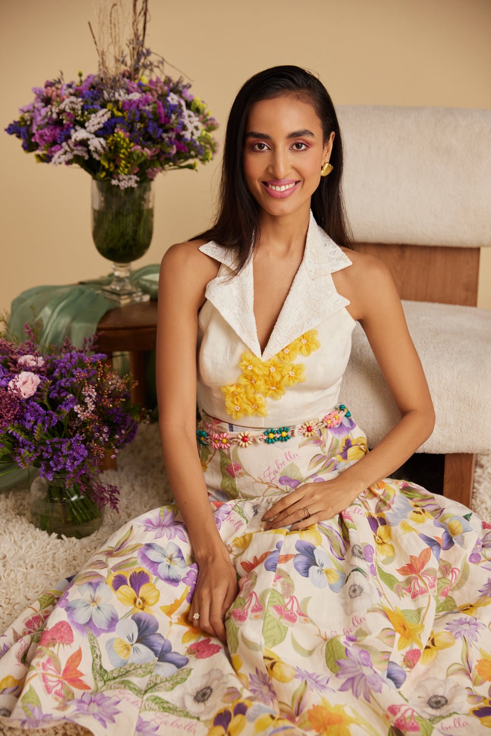 Silk Linen Floral Top - Zabella