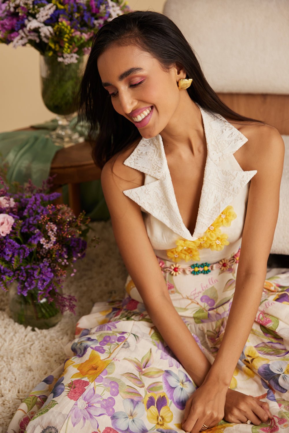 Silk Linen Floral Top - Zabella