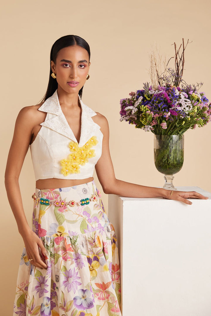 Silk Linen Floral Top - Zabella