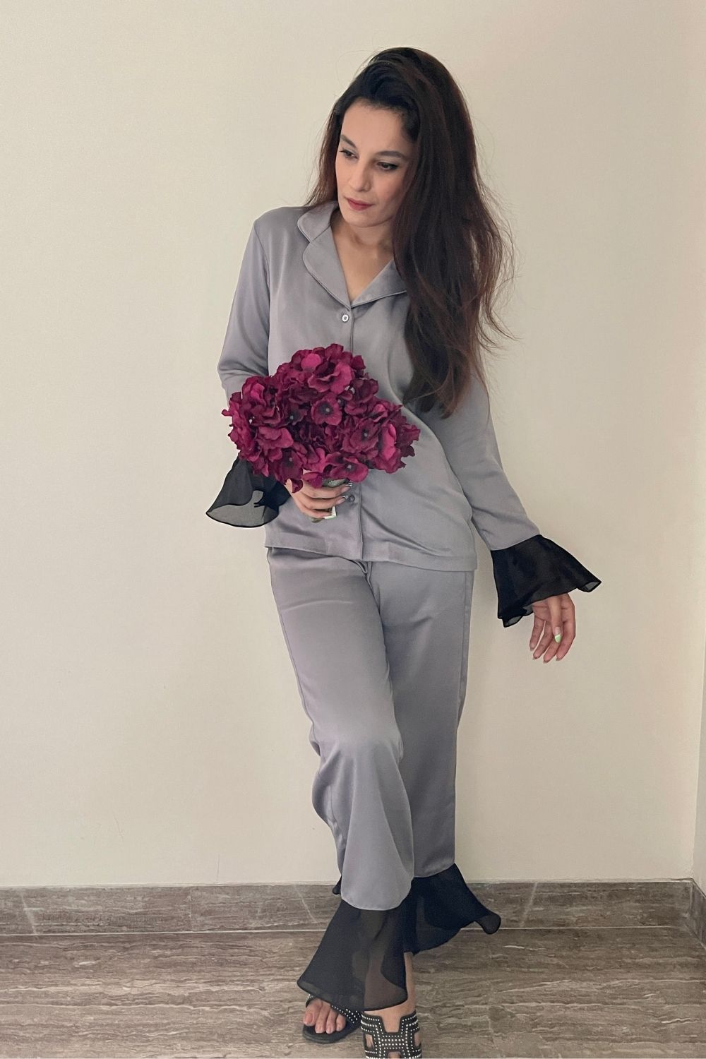 Steel Grey Ruffled Lounged Set - Shopzabella