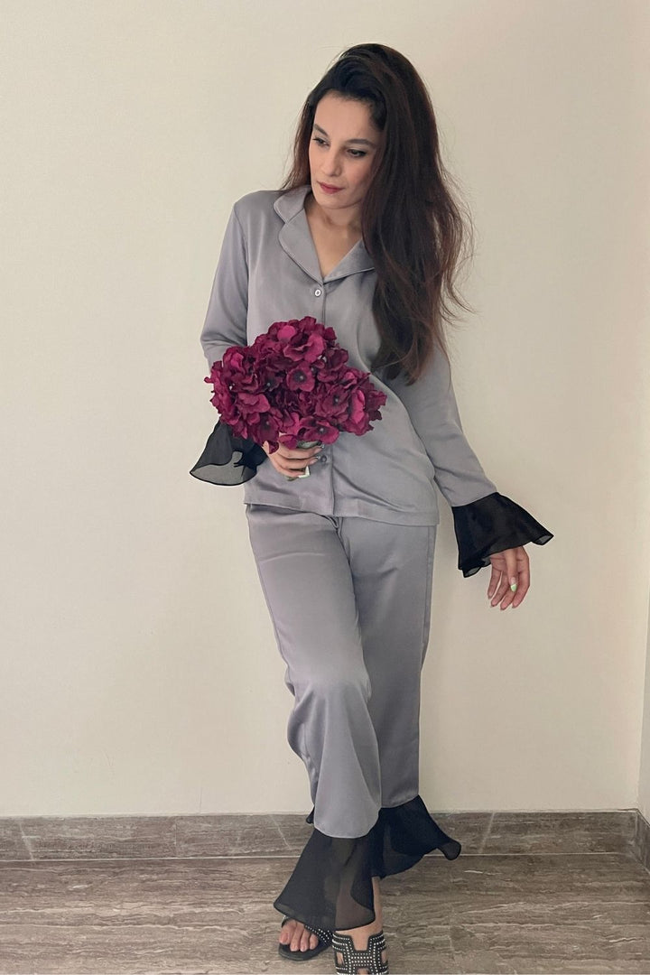 Steel Grey Ruffled Lounged Set - Shopzabella