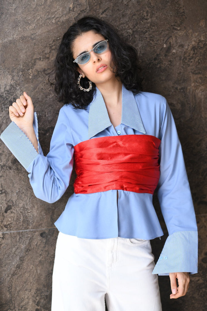 Striped Shirt With Attached Satin Tube - Shopzabella