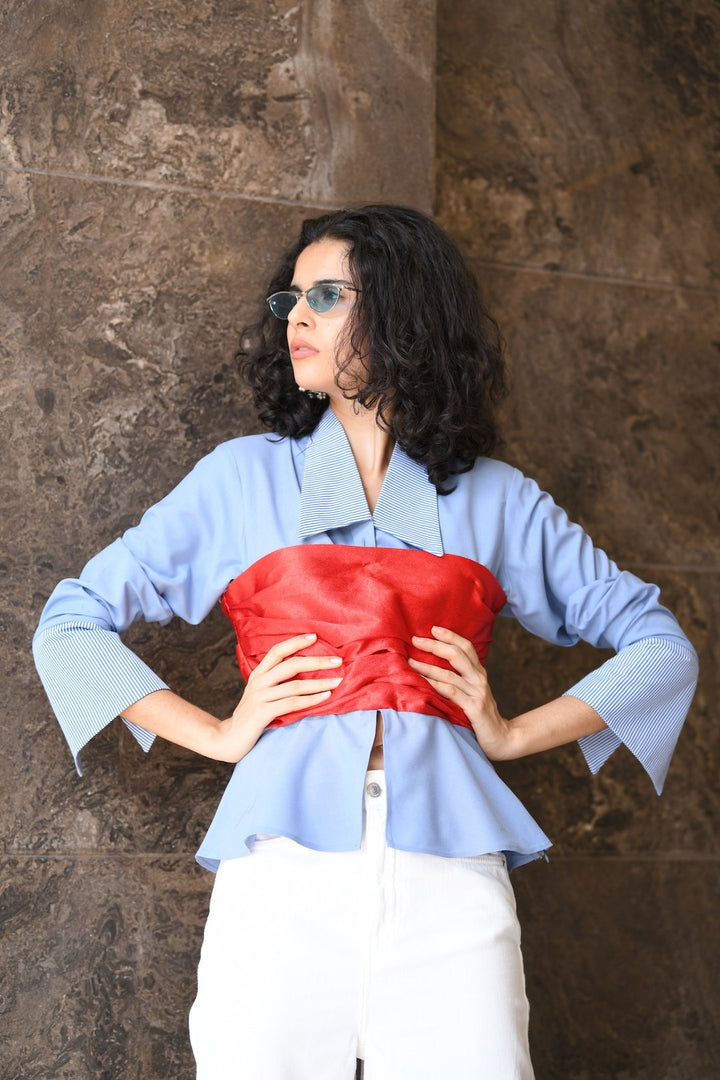 Striped Shirt With Attached Satin Tube - Shopzabella