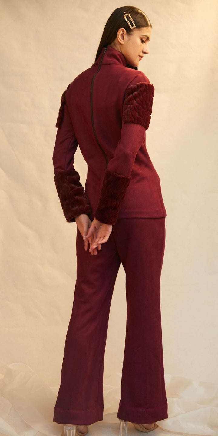 Suede And Faux Fur Top And Pants - Shopzabella