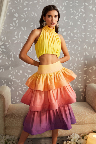 Sunset Ombre Top and Layered Skirt Set - Zabella