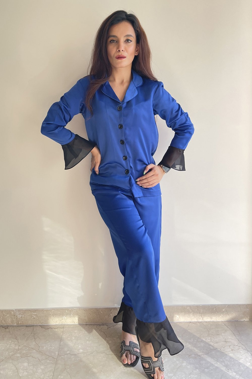 Ultramarine Blue Ruffled Lounged Set - Shopzabella