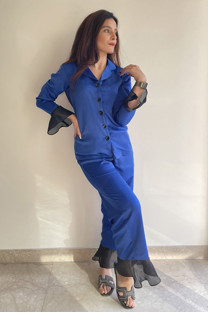 Ultramarine Blue Ruffled Lounged Set - Shopzabella