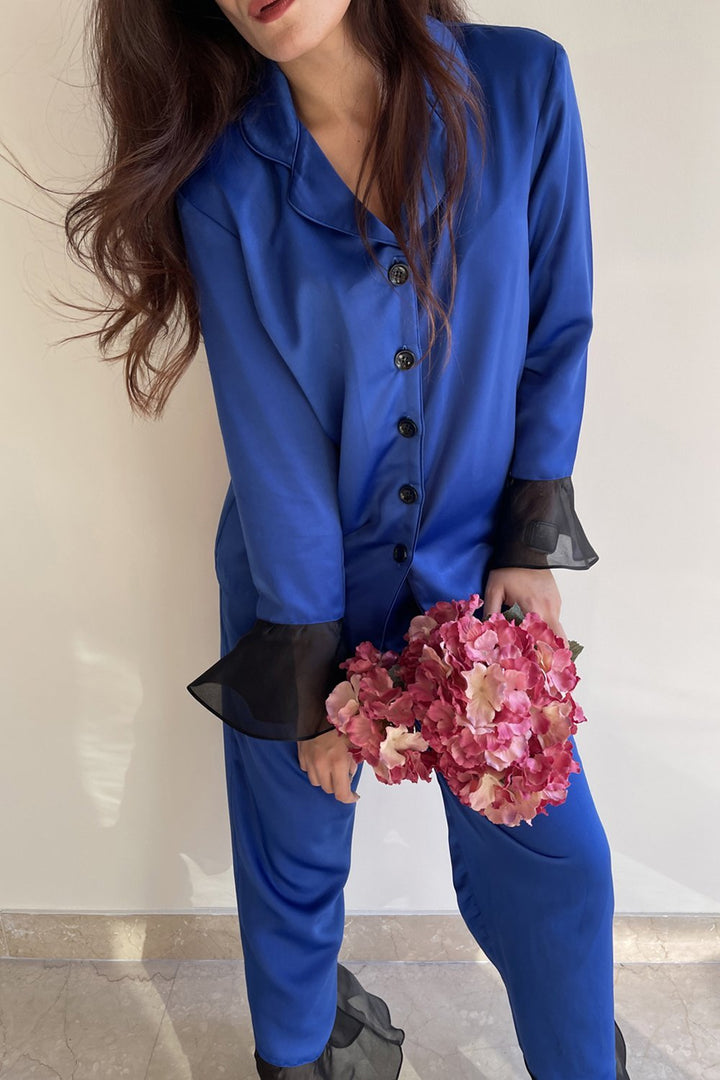 Ultramarine Blue Ruffled Lounged Set - Shopzabella