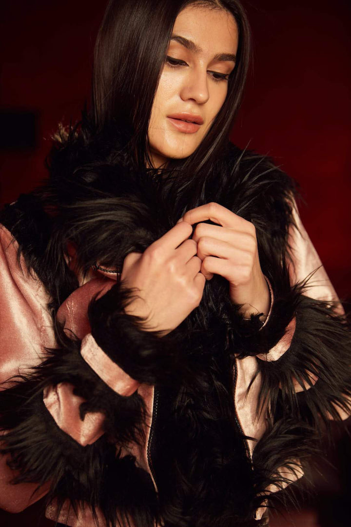 Velvet And Faux Fur Jacket - Shopzabella