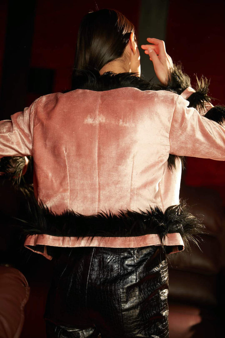 Velvet And Faux Fur Jacket - Shopzabella