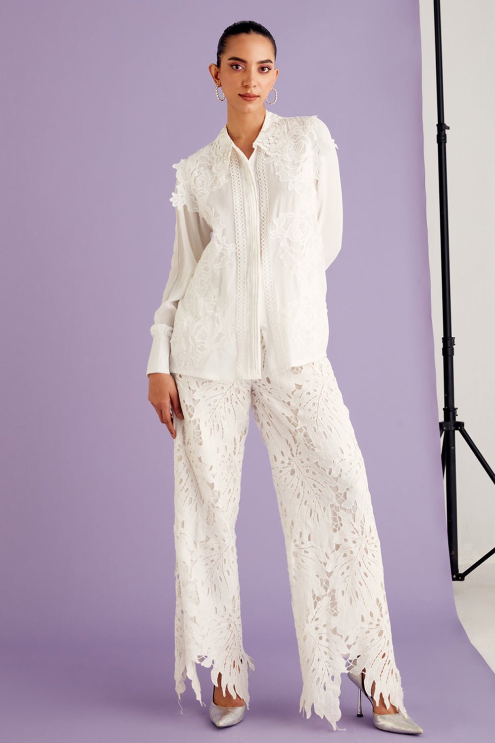 White Lace Pleated Shirt - Zabella