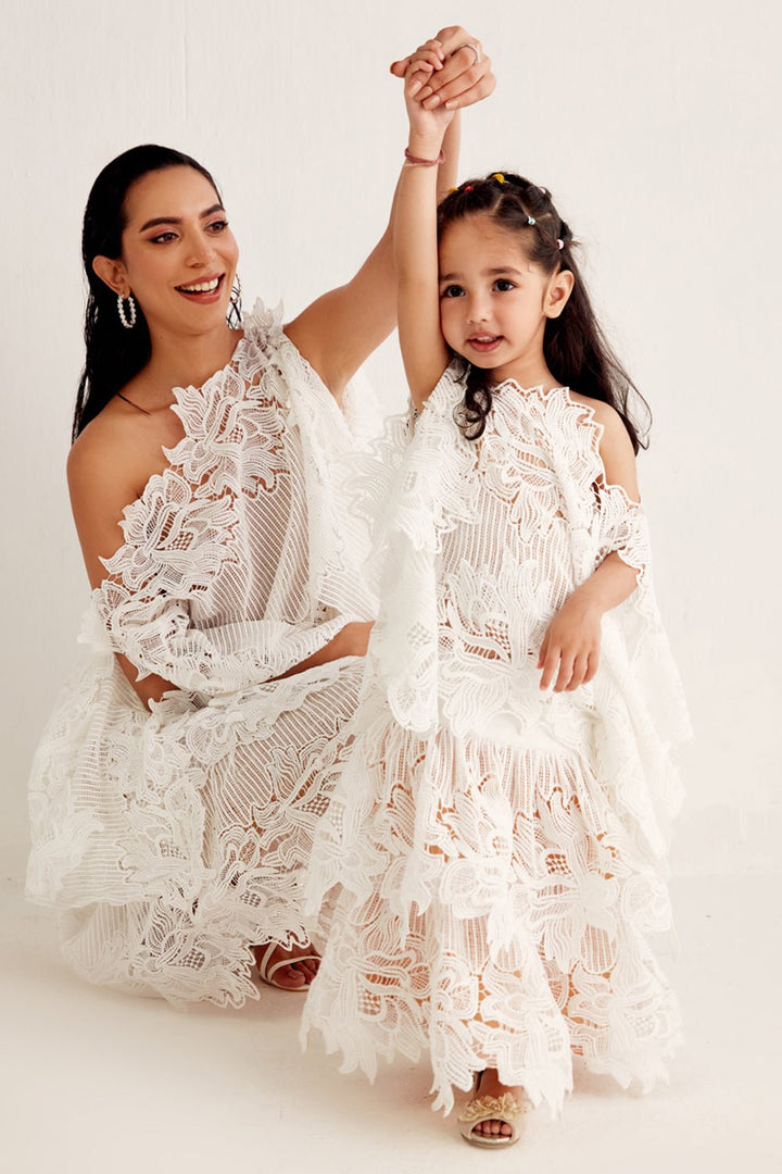 White Layered Top & Skirt Set - Zabella