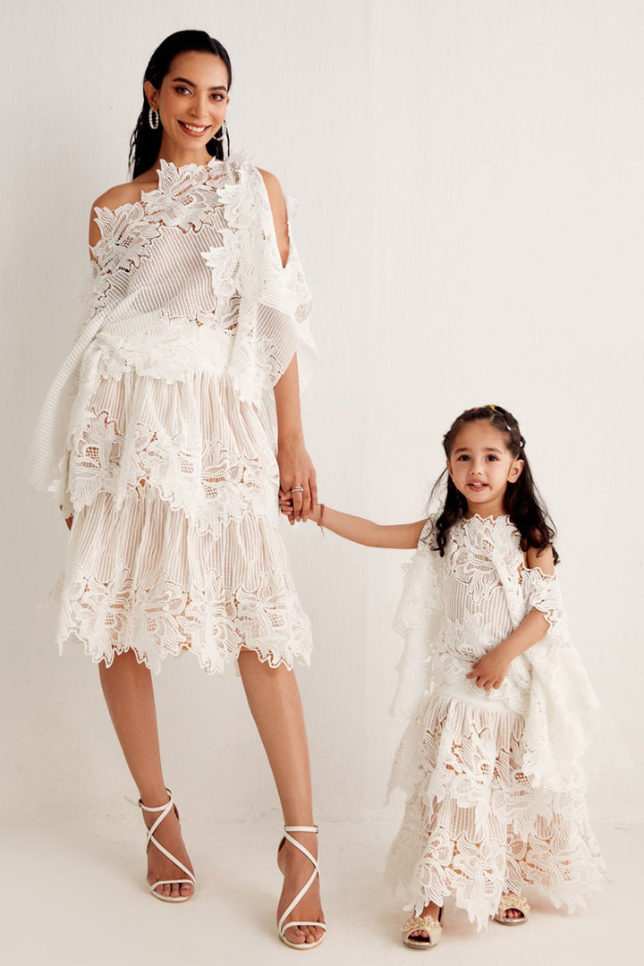 White Layered Top & Skirt Set - Zabella