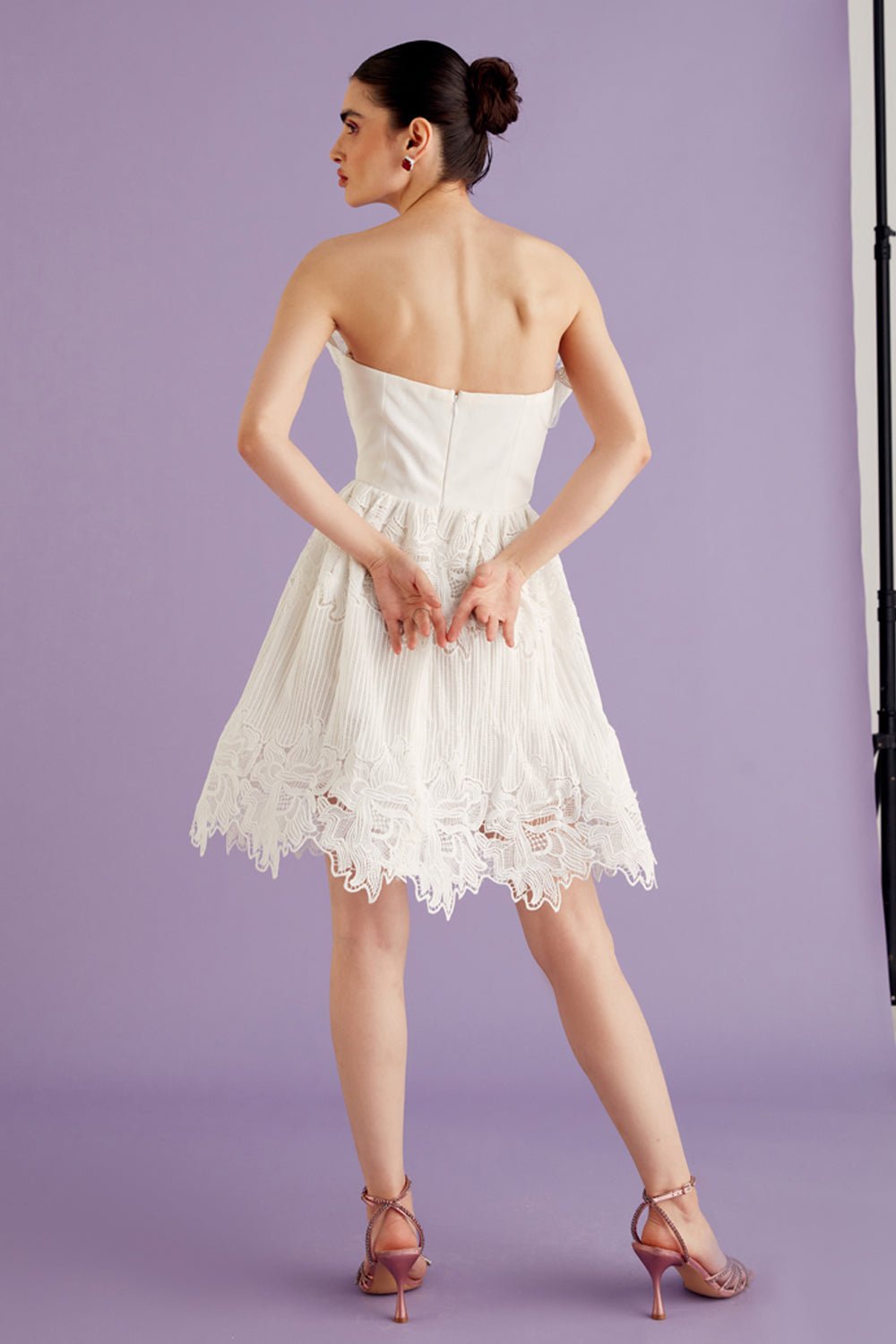 White Scallop Lace Mini Dress - Zabella