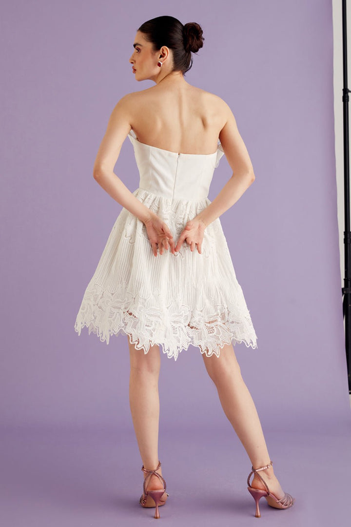 White Scallop Lace Mini Dress - Zabella