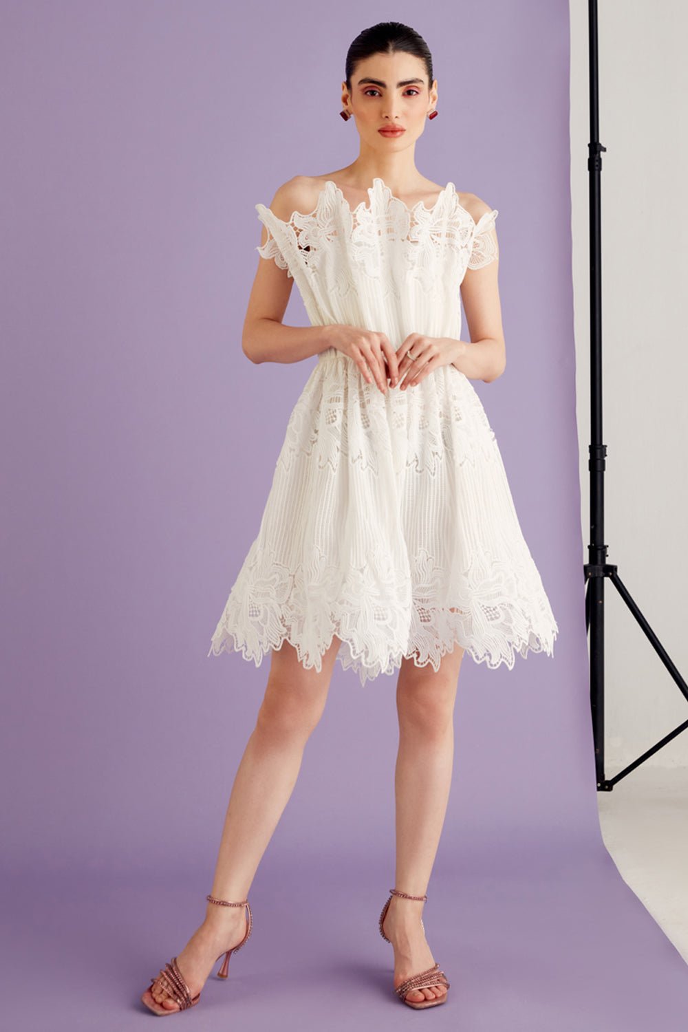 White Scallop Lace Mini Dress - Zabella
