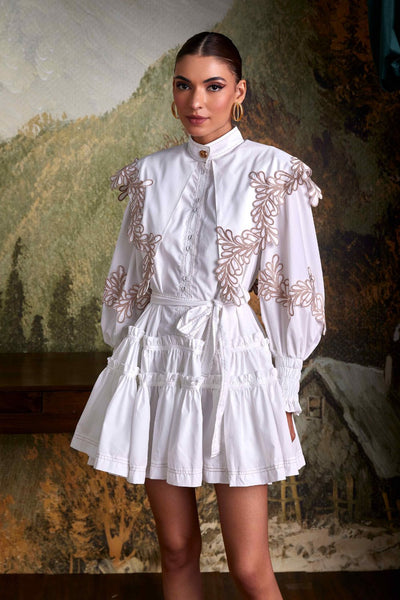 White Scalloped Embroidered Mini Dress - Zabella